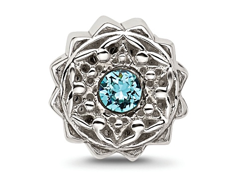 Sterling Silver Brushed and Polished Crystal Blue Bead