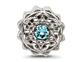 Sterling Silver Brushed and Polished Crystal Blue Bead