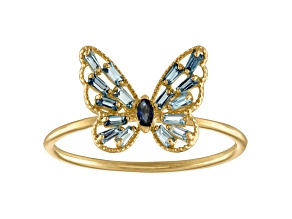 10K Yellow Gold Marquise Sapphire and London Blue Topaz Butterfly Ring .16ctw