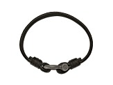 Black Leather and Stainless Steel Antiqued White Bronze Plated 8-inch Shackle Bracelet