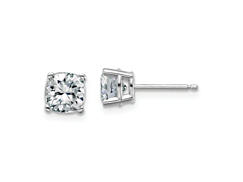 Rhodium Over 14K White Gold 1.75ct. 5.5mm Cushion D E F Pure Light Moissanite Earrings