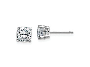 Rhodium Over 14K White Gold 1.75ct. 5.5mm Cushion D E F Pure Light Moissanite Earrings