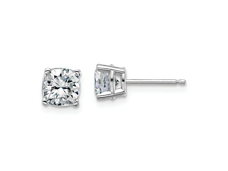Rhodium Over 14K White Gold 1.75ct. 5.5mm Cushion D E F Pure Light Moissanite Earrings