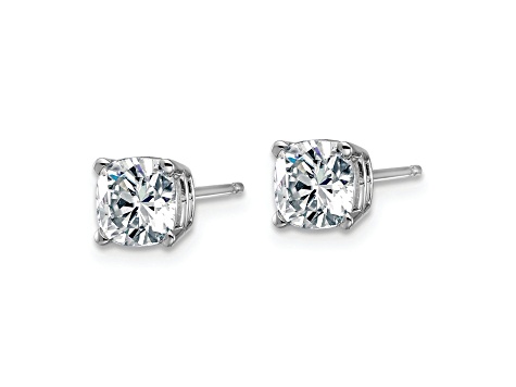 Rhodium Over 14K White Gold 1.75ct. 5.5mm Cushion D E F Pure Light Moissanite Earrings