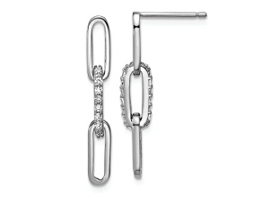 Rhodium Over Sterling Silver Polished Cubic Zirconia Paperclip Link Post Dangle Earrings