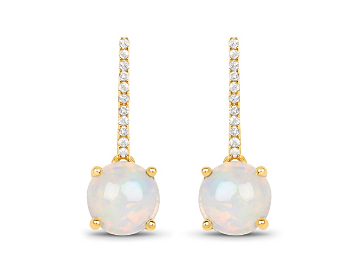Ethiopian Opal and White Diamond 14K Yellow Gold  Drop Earrings