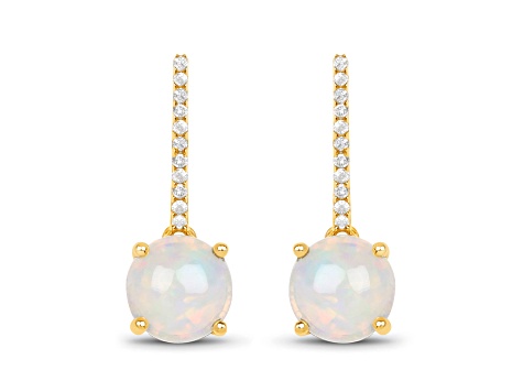 Ethiopian Opal and White Diamond 14K Yellow Gold  Drop Earrings