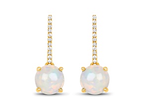 Ethiopian Opal and White Diamond 14K Yellow Gold  Drop Earrings