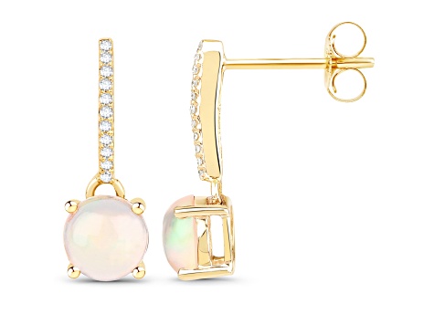 Ethiopian Opal and White Diamond 14K Yellow Gold  Drop Earrings