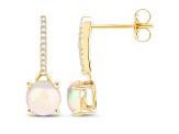 Ethiopian Opal and White Diamond 14K Yellow Gold  Drop Earrings