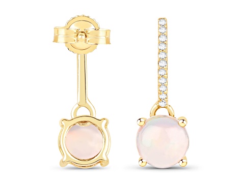 Ethiopian Opal and White Diamond 14K Yellow Gold  Drop Earrings