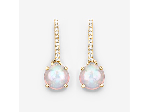 Ethiopian Opal and White Diamond 14K Yellow Gold  Drop Earrings