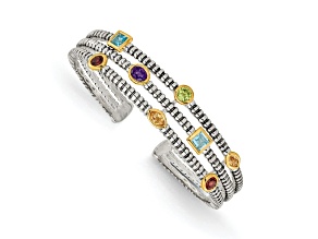 Sterling Silver with 14K Gold Over Sterling Silver Accent Oxidized 1.74ct. Gemstone Cuff Bracelet