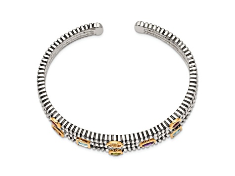 Sterling Silver with 14K Gold Over Sterling Silver Accent Oxidized 1.74ct. Gemstone Cuff Bracelet