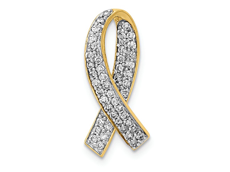 14k Yellow Gold and Rhodium Over 14k Yellow Gold Diamond Awareness Pendant