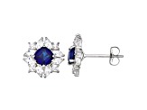 Square Lab Created Sapphire 10K White Gold Stud Earrings 1.36ctw