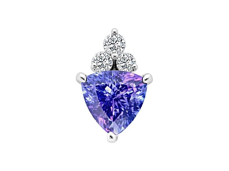14K White Gold Trillion Tanzanite and Diamond Pendant 0.85ctw