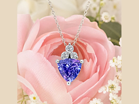 14K White Gold Trillion Tanzanite and Diamond Pendant 0.85ctw