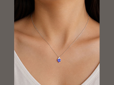14K White Gold Trillion Tanzanite and Diamond Pendant 0.85ctw