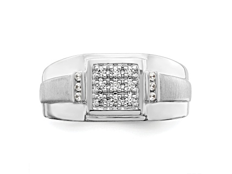 Rhodium Over 14K White Gold Diamond Cluster Men's Ring 0.24ctw