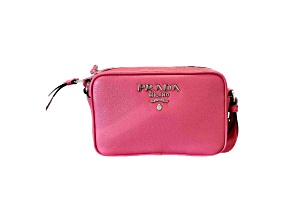 Prada Vitello Phenix Pink Leather Silver Logo Small Camera Crossbody Bag