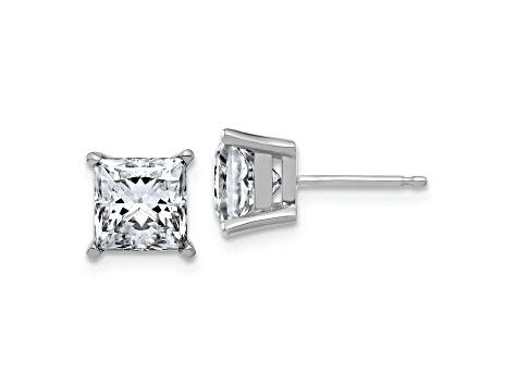 Rhodium Over 14K White Gold 3ct. 6.5mm Princess D E F Pure Light Moissanite Earrings