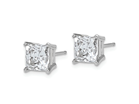 Rhodium Over 14K White Gold 3ct. 6.5mm Princess D E F Pure Light Moissanite Earrings