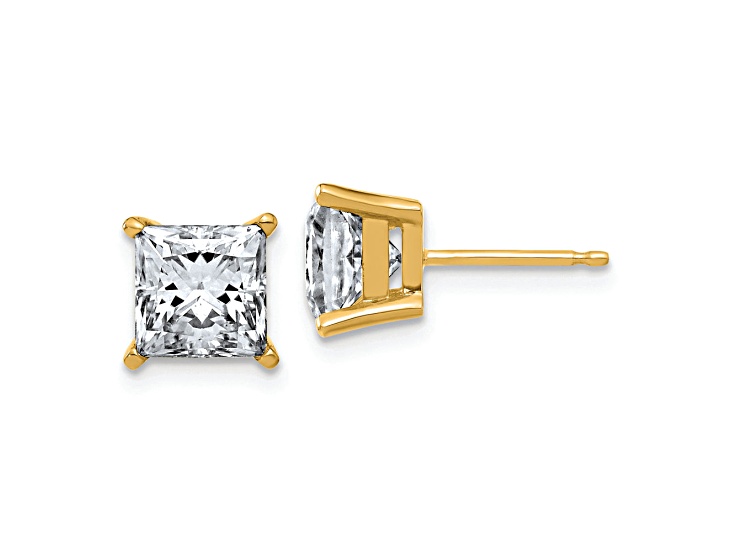 14K Yellow Gold 3ct. 6.5mm Princess D E F Pure Light Moissanite Earrings