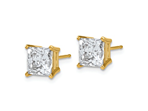 14K Yellow Gold 3ct. 6.5mm Princess D E F Pure Light Moissanite Earrings