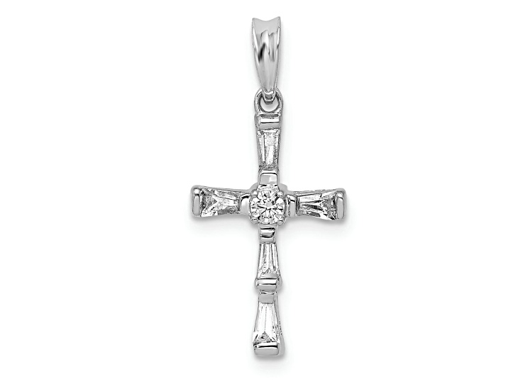 Rhodium Over 14k White Gold Diamond Cross Pendant