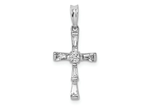 Rhodium Over 14k White Gold Diamond Cross Pendant