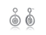 Clear Cubic Zirconia, Rhodium Plated over Sterling Silver Three Halo Drop Earrings