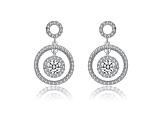 Clear Cubic Zirconia, Rhodium Plated over Sterling Silver Three Halo Drop Earrings