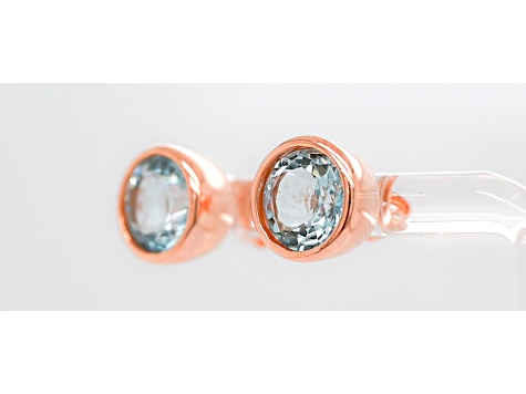 Aquamarine Round 18K Rose Gold Over Sterling Silver Women's Button Earrings, 1.41ctw