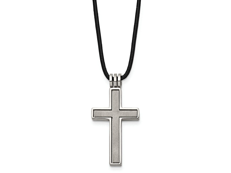 Titanium Leather Cord Cross 18-inch Necklace - 184RLA | JTV