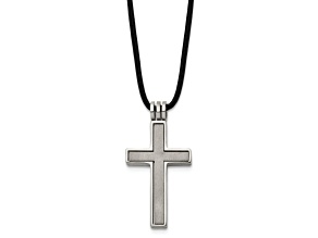 Titanium Leather Cord Cross 18-inch Necklace