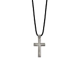 Titanium Leather Cord Cross 18-inch Necklace