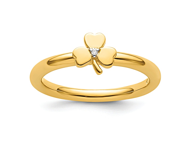 14K Yellow Gold Over Sterling Silver Stackable Expressions Diamond Clover Ring 0.005ctw