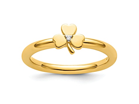 14K Yellow Gold Over Sterling Silver Stackable Expressions Diamond Clover Ring 0.005ctw