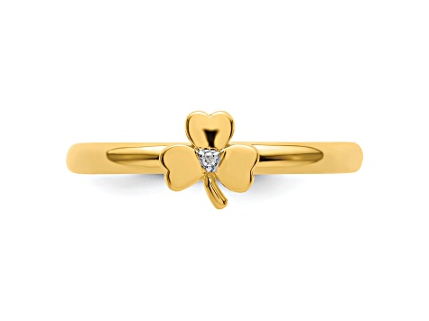 14K Yellow Gold Over Sterling Silver Stackable Expressions Diamond Clover Ring 0.005ctw