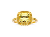 Square Cushion Lab Created Yellow Sapphire 18K Yellow Gold Over Sterling Silver Ring 2.90ctw