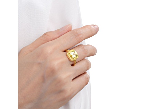 Square Cushion Lab Created Yellow Sapphire 18K Yellow Gold Over Sterling Silver Beaded Halo Ring