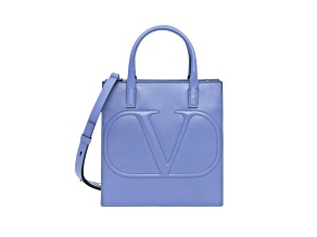 Valentino Garavani VLogo Walk Mini Crossbody Tote Bag Blue Calf Leather
