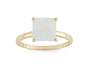 Princess Cut Lab Created Opal 10K Yellow Gold Ring 1.50ctw