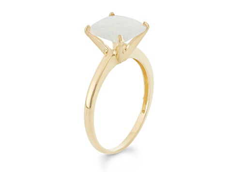 Princess Cut Lab Created Opal 10K Yellow Gold Ring 1.50ctw