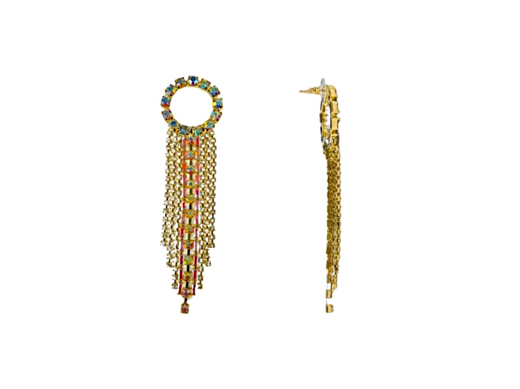 Off Park® Collection, Gold-Tone Crystal Circle-Top Fringe Earrings.