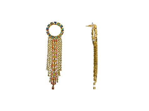 Off Park® Collection, Gold-Tone Crystal Circle-Top Fringe Earrings.