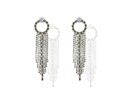 Off Park® Collection, Silver-Tone Crystal Circle-Top Fringe Earrings.