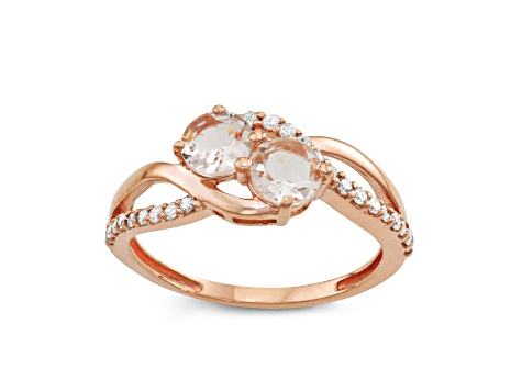 Morganite with Diamond Accent 10K Rose Gold 2-Stone Ring 0.93ctw