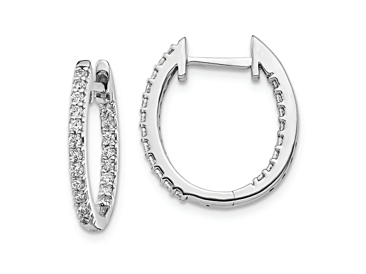 Rhodium Over 10k White Gold 11/16" 0.5ctw In and Out Diamond Hinged Hoop Earrings